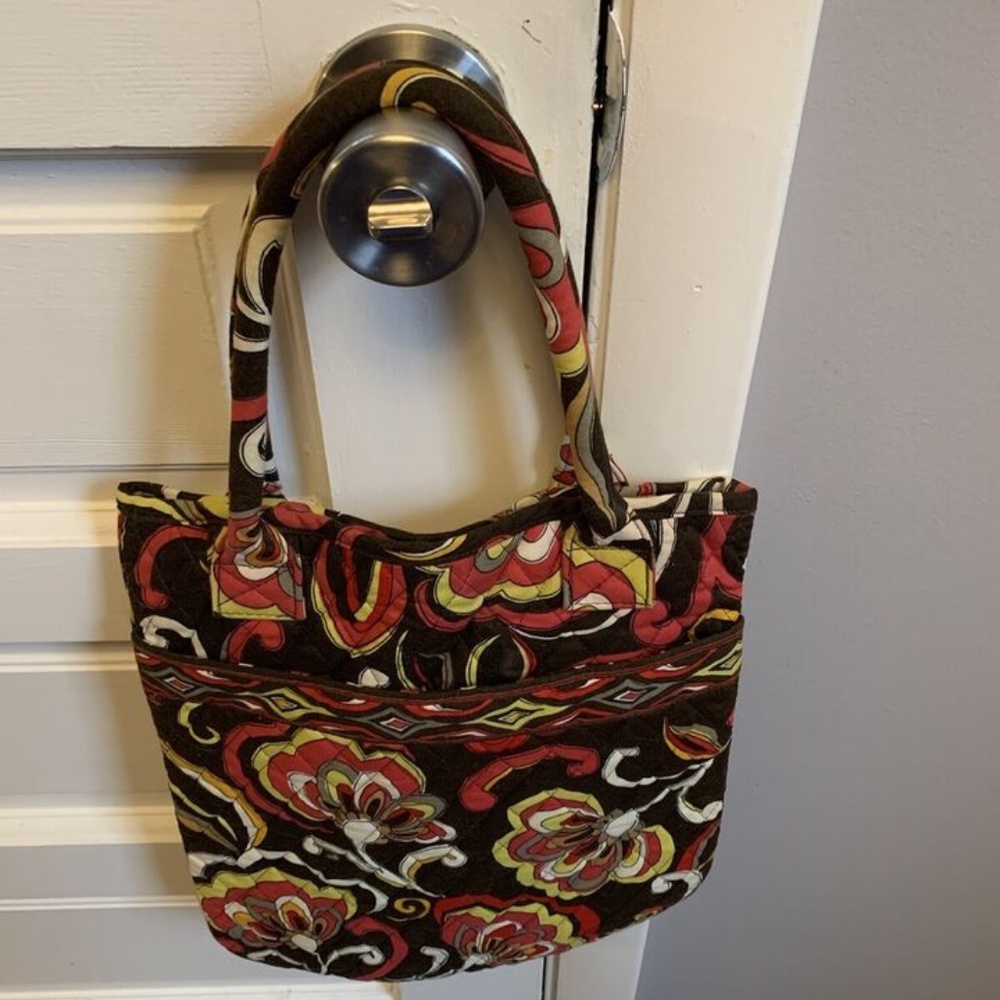 VERA BRADLEY SMALL TOTE BAG RETIRED BROWN PUCCINI PATTERN